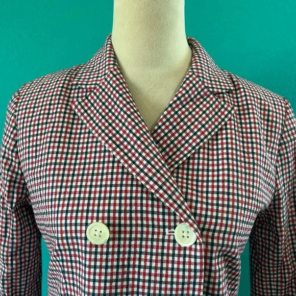 J. Crew Double Breasted Blazer Red White Blue Gingham Career Office Size 2 - Picture 4 of 7